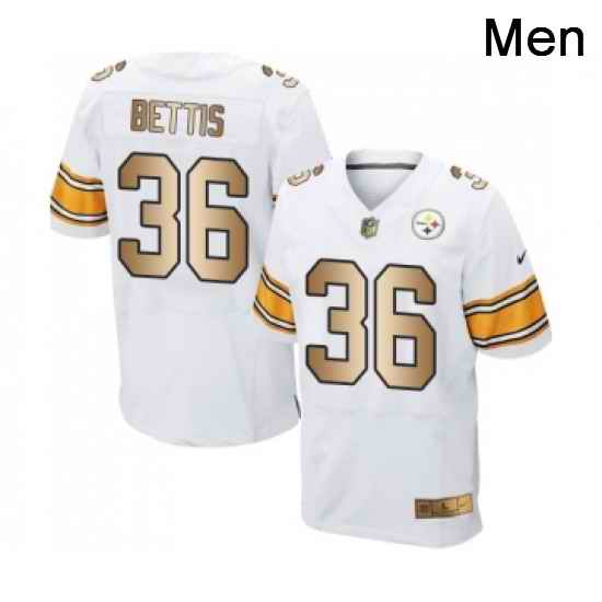 Mens Pittsburgh Steelers 36 Jerome Bettis Elite White Gold Football Jersey
